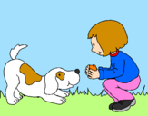 Disegno Bambina che gioca con il cagnolino  pitturato su veronica