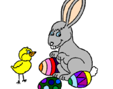 Disegno Pulcino, coniglietto e uova  pitturato su annarita camassa