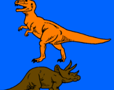 Disegno Triceratops e Tyrannosaurus Rex pitturato su Rex e Trichi