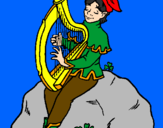 Disegno Folletto che suona l'arpa  pitturato su Giugiù.