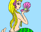 Disegno Sirena e perla  pitturato su dora