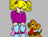 Disegno Bambina con il suo cagnolino  pitturato su nora raffaele