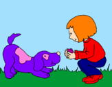 Disegno Bambina che gioca con il cagnolino  pitturato su Matilda
