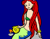 Disegno Sirena con la conchiglia  pitturato su MARY