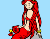 Disegno Sirena con la conchiglia  pitturato su teresa
