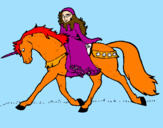 Disegno Principessa a cavallo di unicorno  pitturato su  chiara