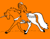 Disegno Principessa a cavallo di unicorno  pitturato su capricorno