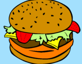 Disegno Hamburger completo  pitturato su camilla cominato