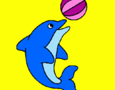 Disegno Delfino con una palla  pitturato su chiara
