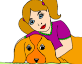 Disegno Bambina che abbraccia il suo cagnolino  pitturato su sofia