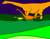 Disegno Famiglia di Brachiosauri  pitturato su irene