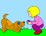 Disegno Bambina che gioca con il cagnolino  pitturato su valery88-fourever.!!!!