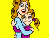 Disegno Madre e figlia abbracciate pitturato su lucaesofia