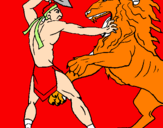 Disegno Gladiatore contro un leone pitturato su dani