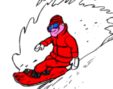 Disegno Discesa in snowboard  pitturato su carmine