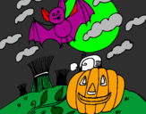 Disegno Halloween paesaggio pitturato su miky 2007