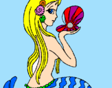 Disegno Sirena e perla  pitturato su ambra