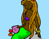 Disegno Sirena con la conchiglia  pitturato su mirta capanna