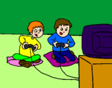 Disegno Bambini che gioca pitturato su videogames