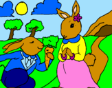 Disegno Conigli pitturato su sofietta