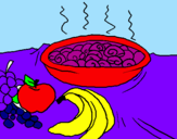 Disegno Frutta e chiocciole in casseruola pitturato su alessia