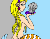 Disegno Sirena e perla  pitturato su sofia