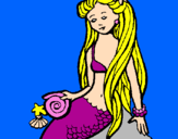 Disegno Sirena con la conchiglia  pitturato su gio