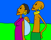 Disegno Famiglia della Zambia  pitturato su awlin