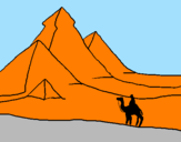 Disegno Paesaggio con le piramidi  pitturato su cammell