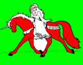 Disegno Principessa a cavallo di unicorno  pitturato su marco