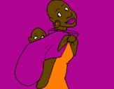 Disegno Africana con fazzoletto porta bambino pitturato su clara coloraxzzasdfvvbnhh