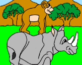 Disegno Rinoceronte e scimmietta  pitturato su letizia