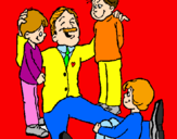 Disegno Papà con i suoi 3 figli  pitturato su beatrice