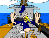 Disegno Cicogna in una barca  pitturato su ALDO
