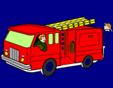 Disegno Pompieri sul camion  pitturato su matteo