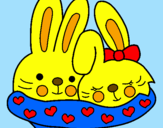 Disegno Conigli innamorati pitturato su buon compleanno daniele