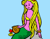 Disegno Sirena con la conchiglia  pitturato su sirenetta