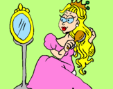 Disegno Principessa con lo specchio  pitturato su marta