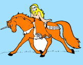 Disegno Principessa a cavallo di unicorno  pitturato su erika