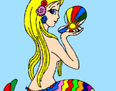Disegno Sirena e perla  pitturato su sirena arcobaleno