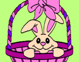 Disegno Coniglietto nella cesta  pitturato su Lely