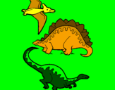 Disegno Tre specie di dinosauri  pitturato su ludovico