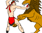 Disegno Gladiatore contro un leone pitturato su TITTY