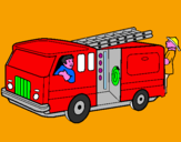 Disegno Pompieri sul camion  pitturato su Flavio