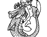 Disegno Sirena con una lunga chioma pitturato su ciro