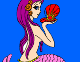 Disegno Sirena e perla  pitturato su cami