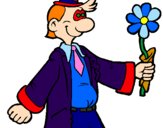 Disegno Uomo contento con un fiore pitturato su Angelica
