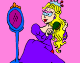 Disegno Principessa con lo specchio  pitturato su francesca