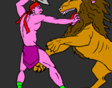 Disegno Gladiatore contro un leone pitturato su CARLO