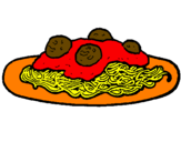 Disegno Spaghetti al ragù  pitturato su pepe